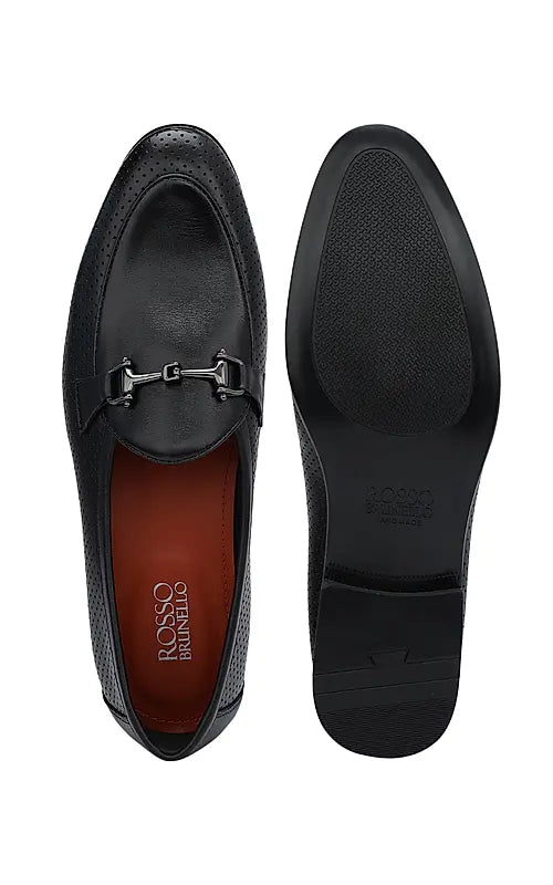 Black Perforated Leather Loafers