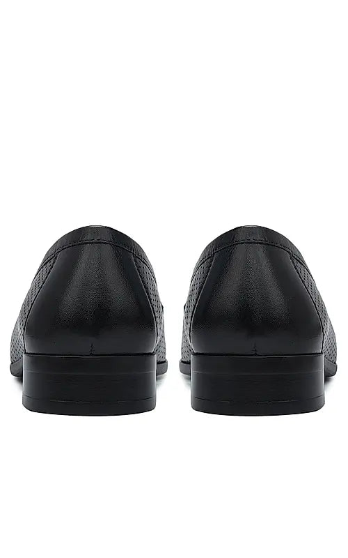 Black Perforated Leather Loafers