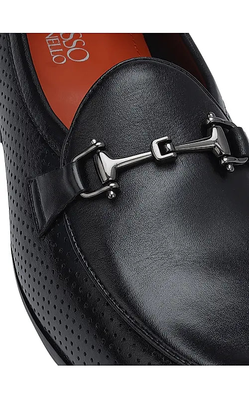 Black Perforated Leather Loafers