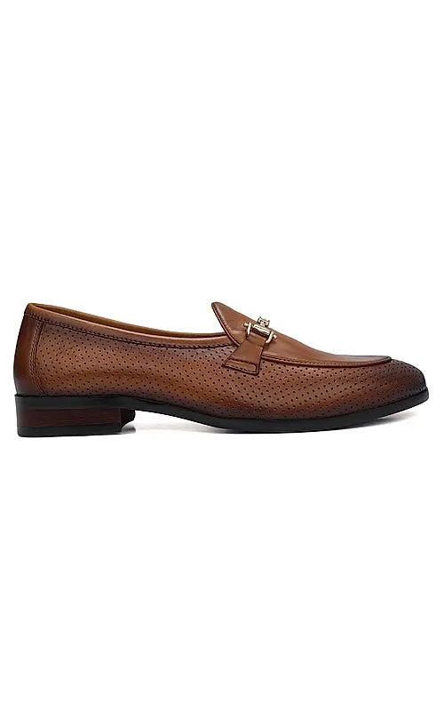 Tan Perforated Leather Loafers