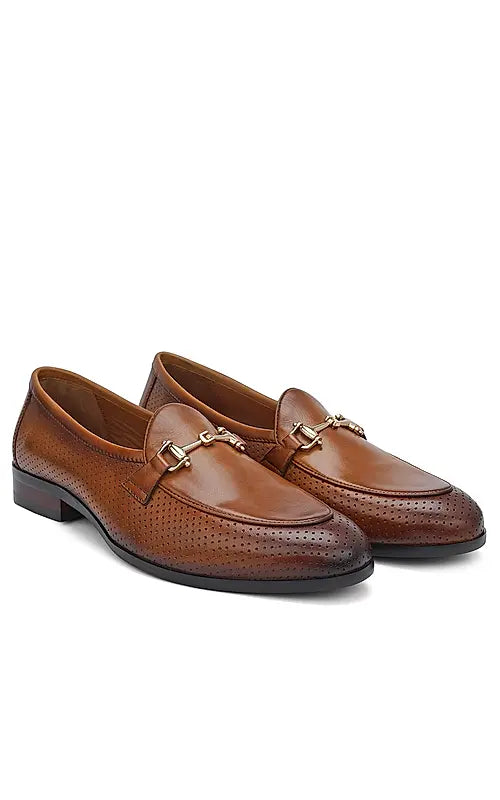 Tan Perforated Leather Loafers