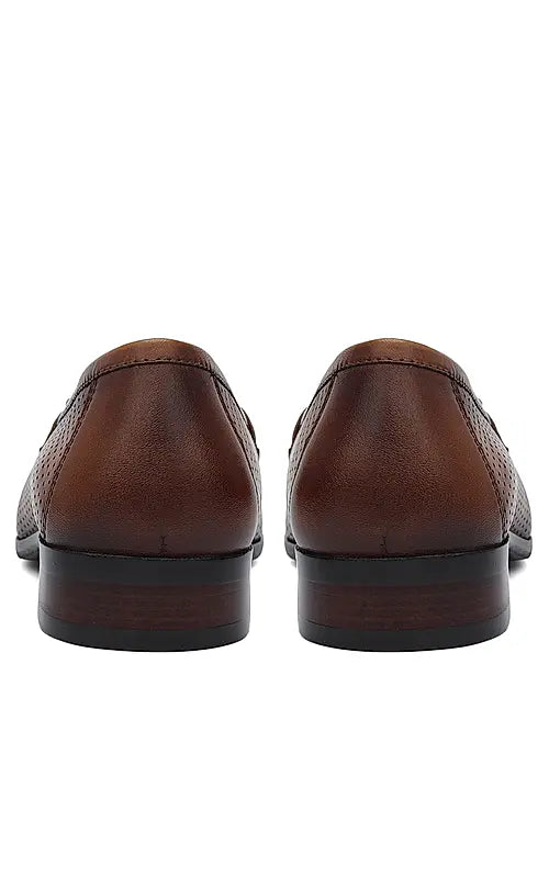 Tan Perforated Leather Loafers