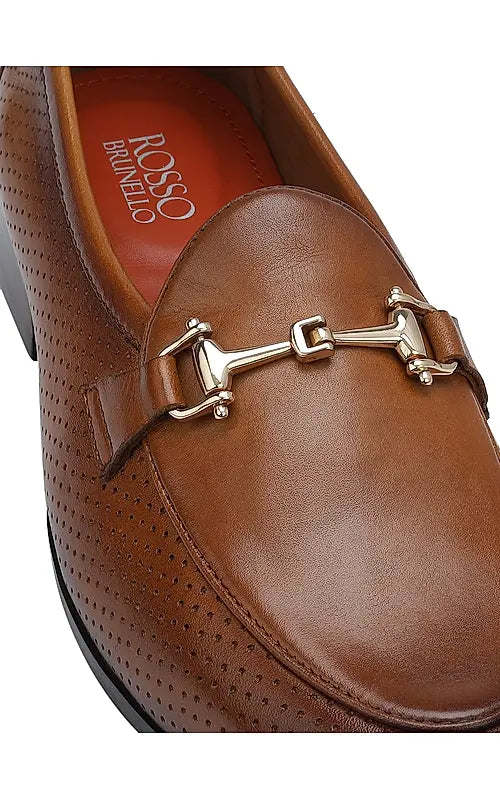 Tan Perforated Leather Loafers