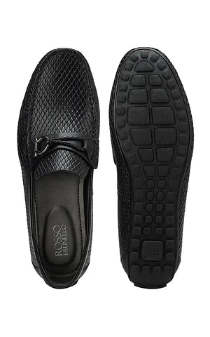 Black Textured Leather Moccasins