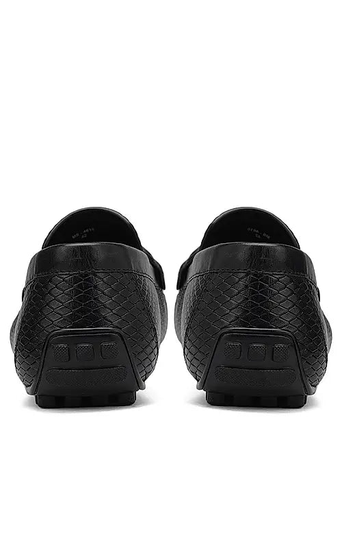 Black Textured Leather Moccasins