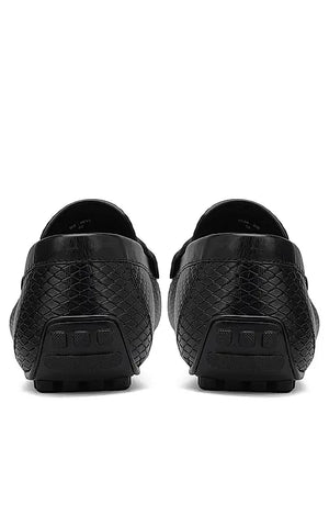 Black Textured Leather Moccasins