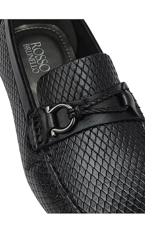 Black Textured Leather Moccasins