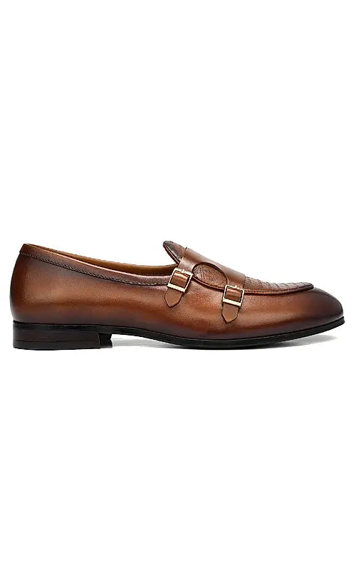 Tan Signato Leather Monk Straps