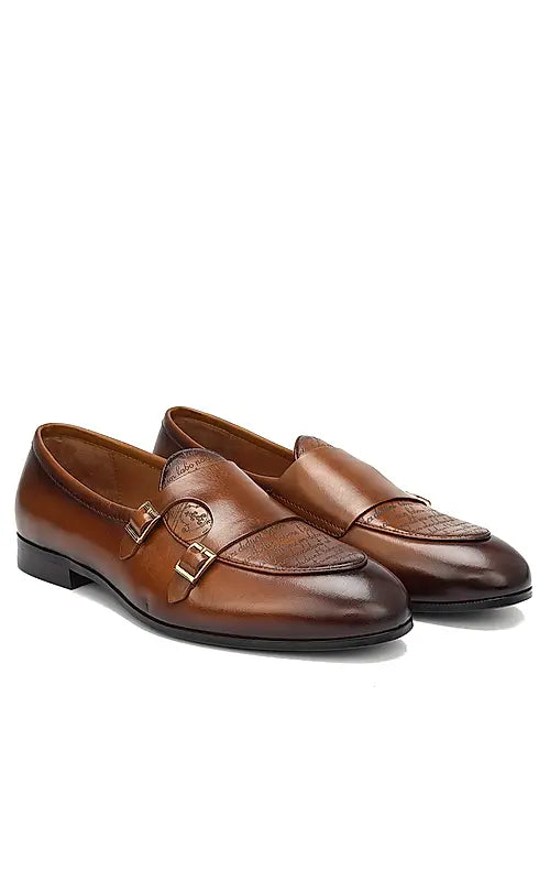 Tan Signato Leather Monk Straps