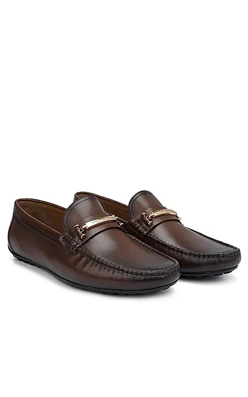 Brown Moccasins With Metal Buckle