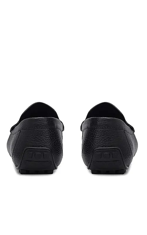 Black Textured Leather Moccasins