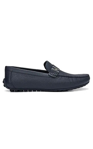 Blue Textured Leather Moccasins