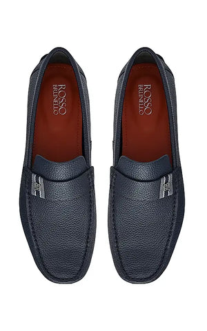 Blue Textured Leather Moccasins