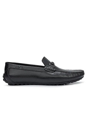 Black Plain Leather Moccasins