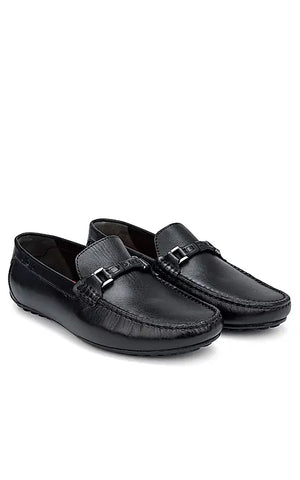 Black Plain Leather Moccasins