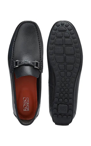 Black Plain Leather Moccasins