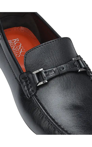 Black Plain Leather Moccasins