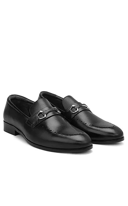 Black Brogue Leather Loafers