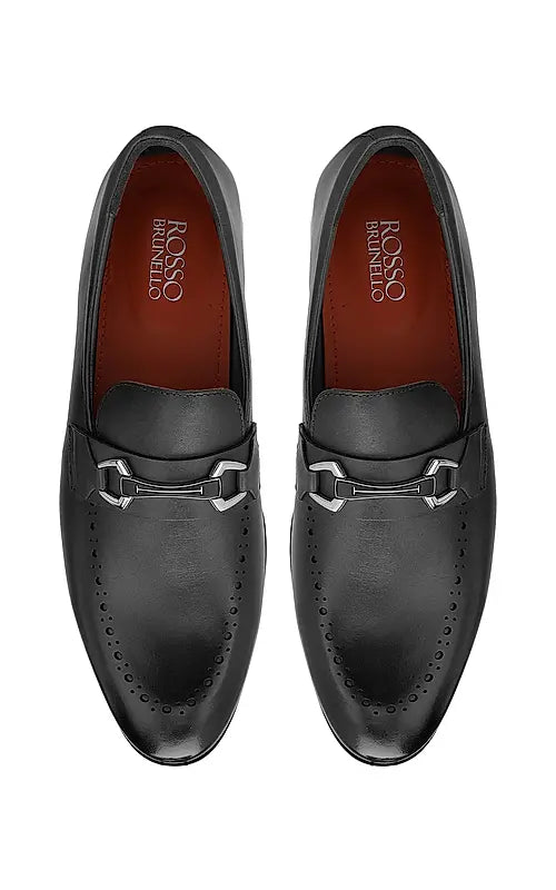 Black Brogue Leather Loafers