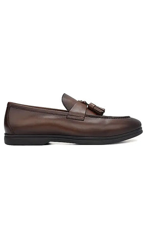 Brown Leather Loafers With Tassels