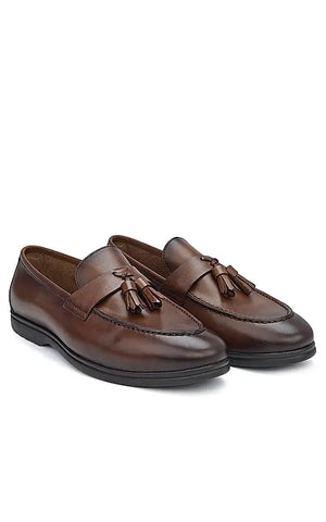 Brown Leather Loafers With Tassels