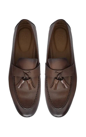 Brown Leather Loafers With Tassels