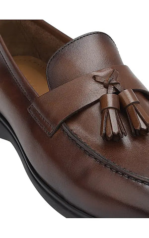 Brown Leather Loafers With Tassels