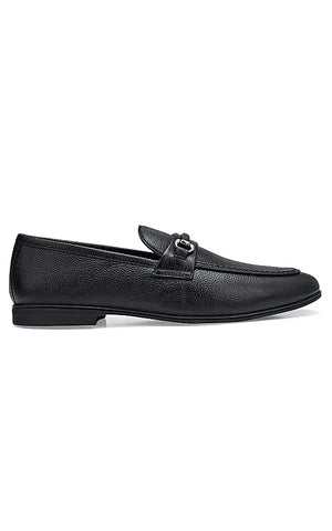 Black Textured Leather Loafers