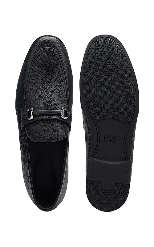 Black Textured Leather Loafers