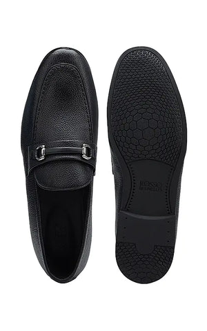 Black Textured Leather Loafers