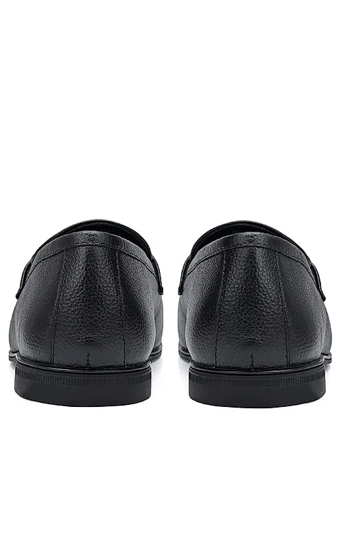 Black Textured Leather Loafers