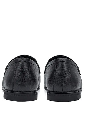 Black Textured Leather Loafers