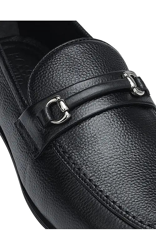 Black Textured Leather Loafers