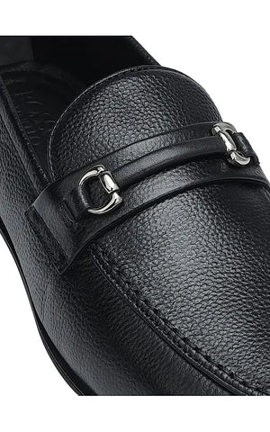 Black Textured Leather Loafers