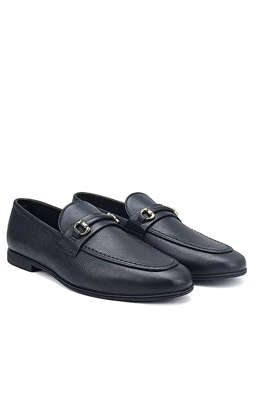 Blue Textured Leather Loafers