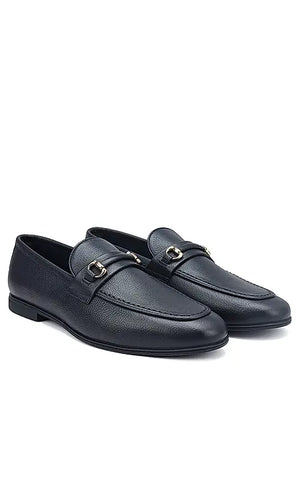 Blue Textured Leather Loafers