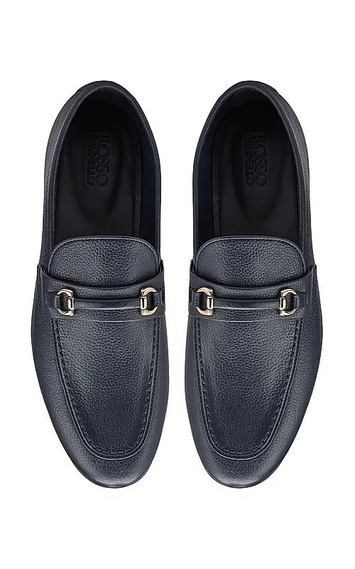 Blue Textured Leather Loafers