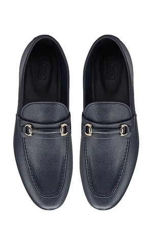 Blue Textured Leather Loafers