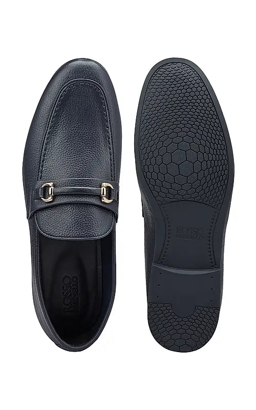 Blue Textured Leather Loafers