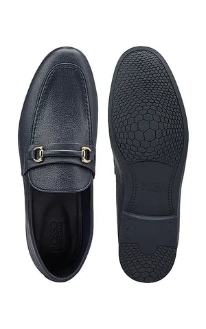 Blue Textured Leather Loafers