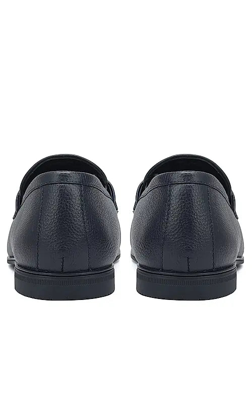 Blue Textured Leather Loafers