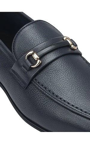 Blue Textured Leather Loafers