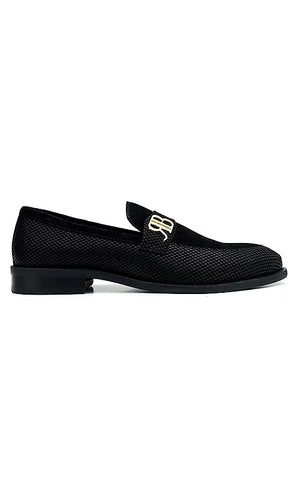 Black Suede Leather Loafers With Logo