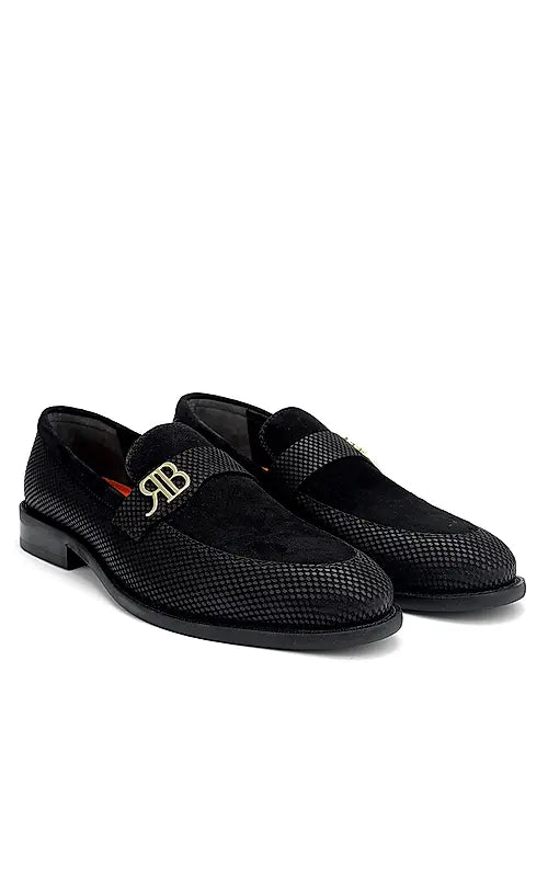 Black Suede Leather Loafers With Logo