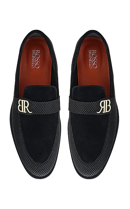 Black Suede Leather Loafers With Logo