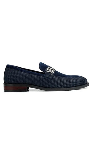 Blue Suede Leather Loafers With Logo