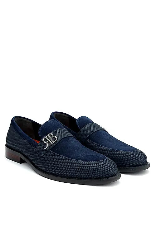 Blue Suede Leather Loafers With Logo