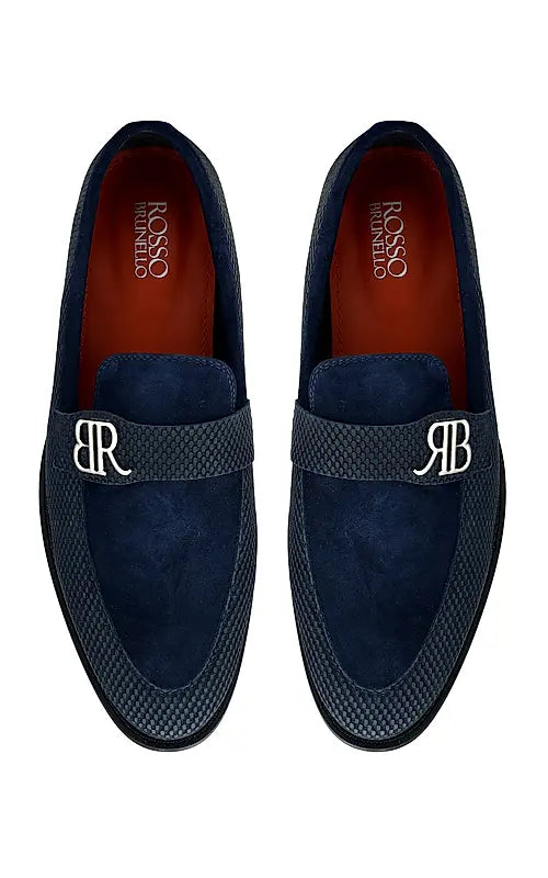 Blue Suede Leather Loafers With Logo