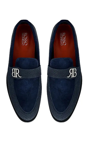 Blue Suede Leather Loafers With Logo