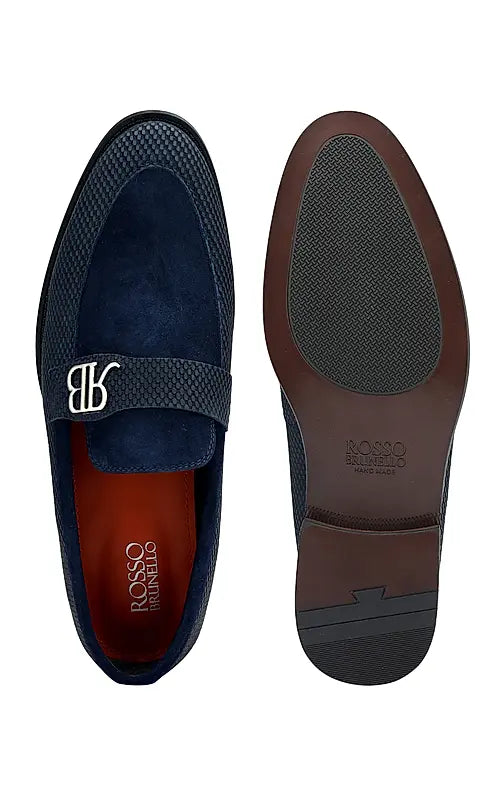 Blue Suede Leather Loafers With Logo